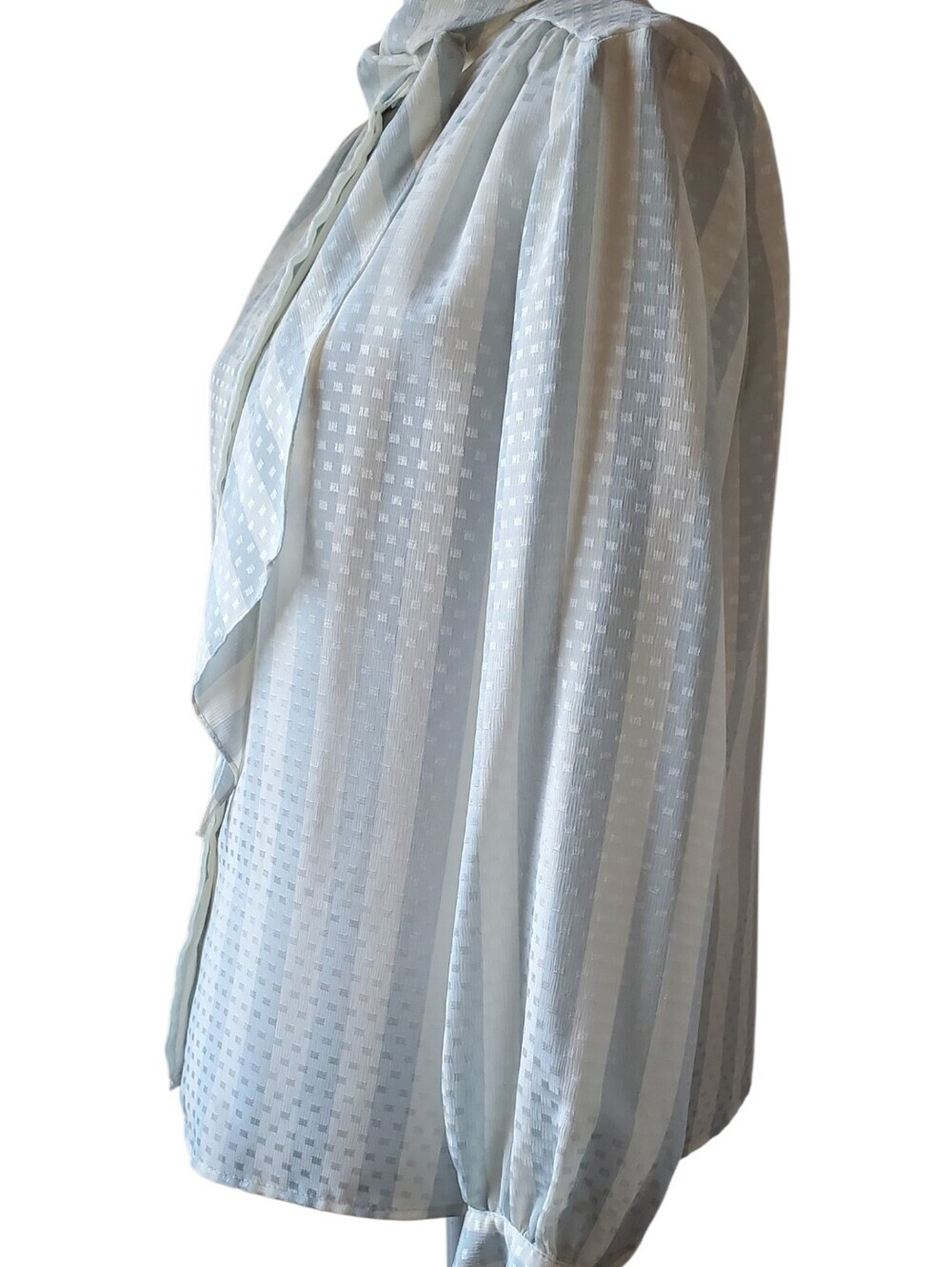 Vintage Rhodes Collection Blue Tie Neck Jacquard Blouse Long Sleeve Size 12 - Picture 7 of 9